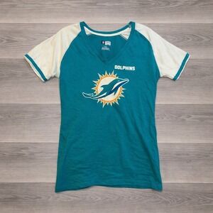 Miami Dolphins Womens Large V Neck T Shirt NFL Team Apparel Blue